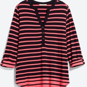 41 Hawthorn Soreen Striped Henley Knit Top - Pink & Navy